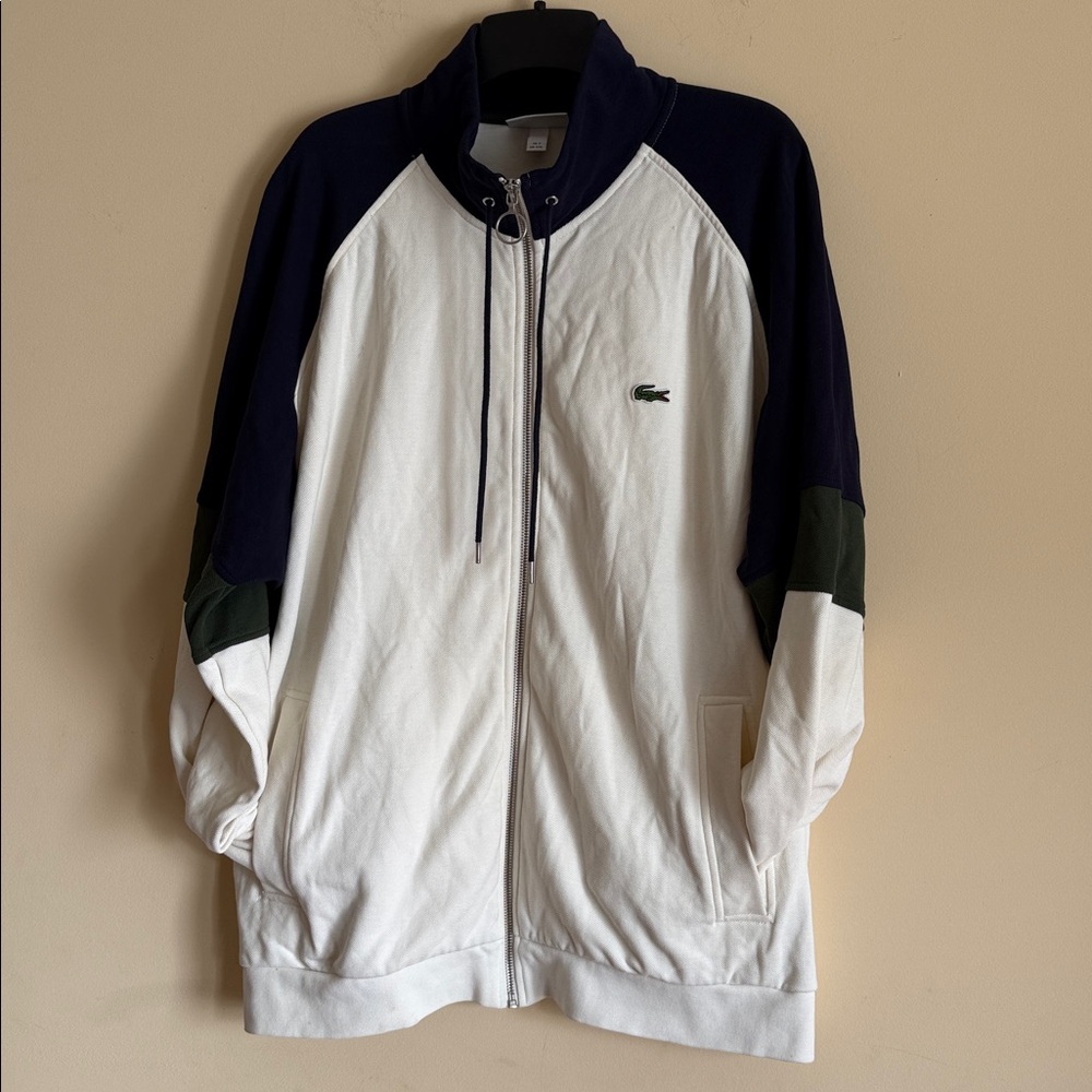 Lacoste Men's Colorblock Full-Zip Fleece‎ Hoodie - Navy/White/Olive Sz Large